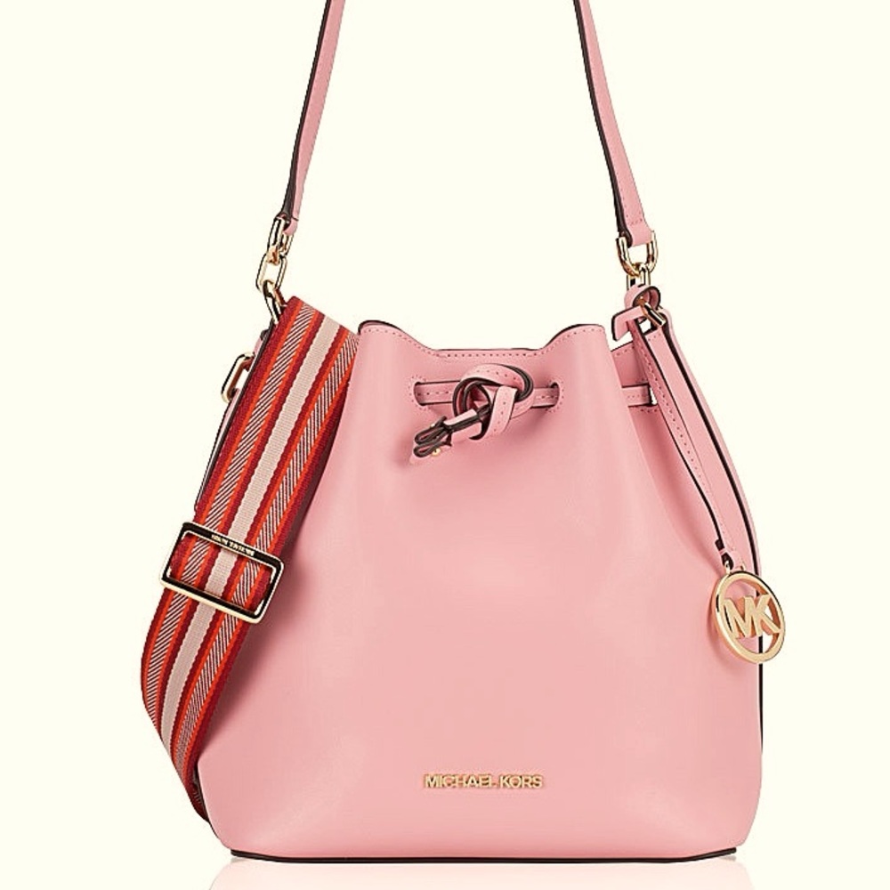 Michael Kors Eden Leather Medium Bucket Shoulder Bag Carnation